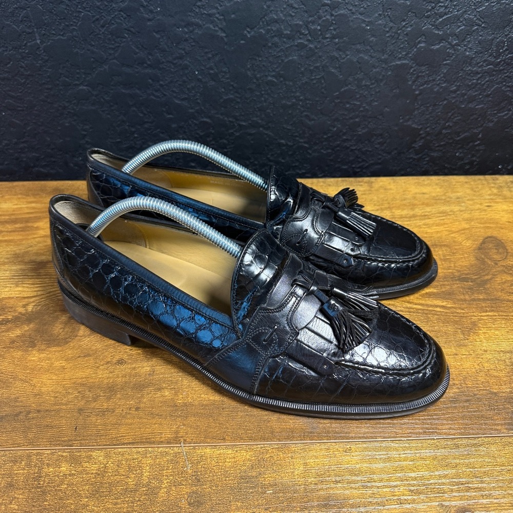 Johnston & Murphy Tassel Loafer 2101 Black Croc Embossed Leather Dress Mens 10